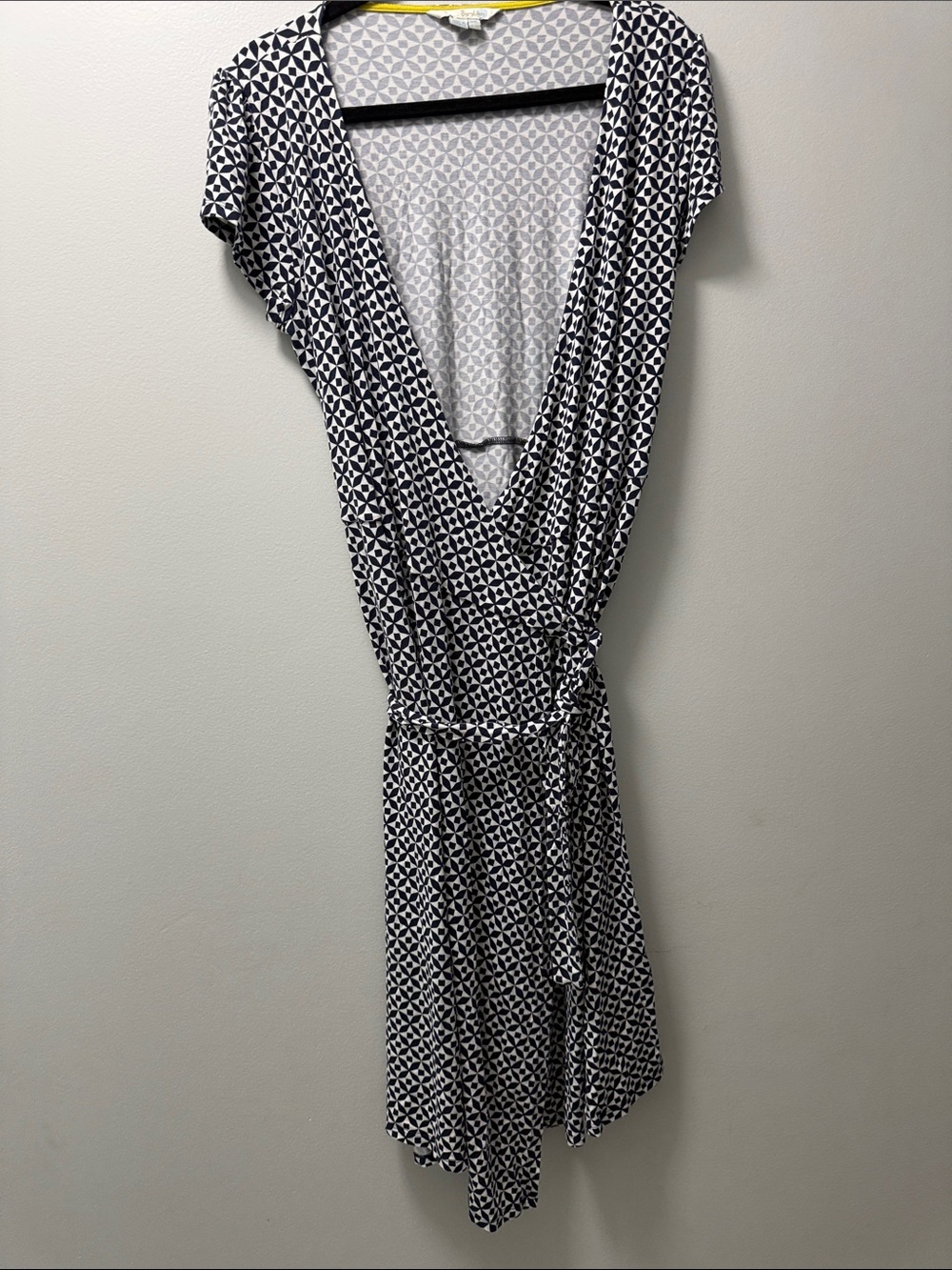 Boden Navy and White Geometric Wrap Dress with Tie